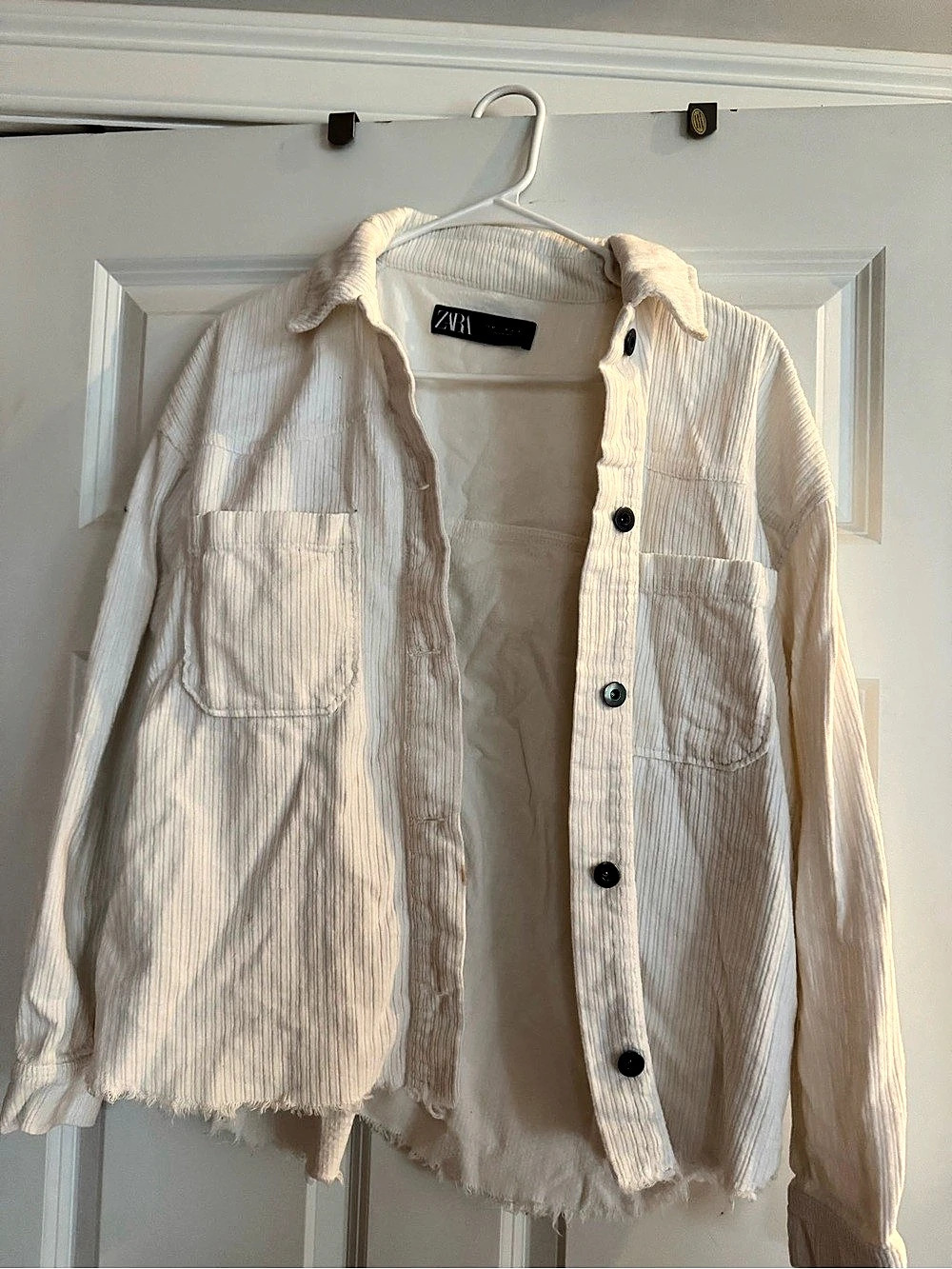 Zara Corduroy Overshirt Utility Jacket White Medium